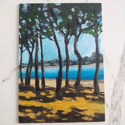 Landscape oil painting Trees in backlight Aquitaine coast Wall art