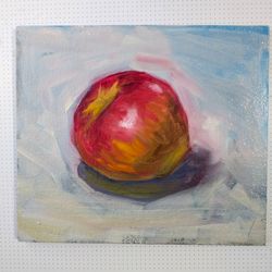 apple oil painting fruit miniature art small fine art on panel