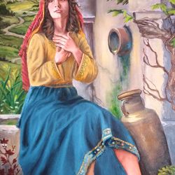 Christian Girl oil painting with landscape Religious inspiration Figurative art