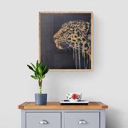 Leopard painting Gold paint minimalistic wall art on canvas