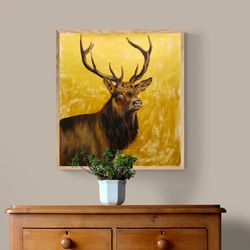 Deer painting Gold paint minimalistic wall art on canvas