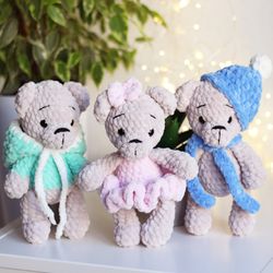 Plush bear toy, unique gift, kawaii plush, tiny bear toy, Crochet bear, Cute baby gift
