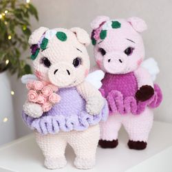 Plush pig toy. Flying pig. Fairy pig doll. Crochet plush pig. Gift for baby girl. Custom gift for girl.