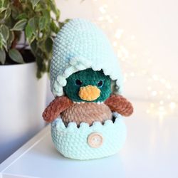 Plush mallard duck. Cute duck in egg house. Stuffed duck toy. Cute Easter gift. Duck plushie.