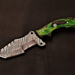 artisan damascus tracker knife | green hardwood handle fixed blade | wedding gift