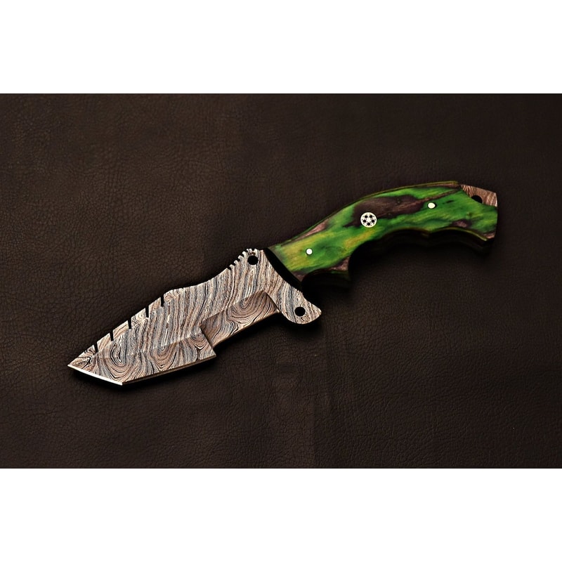 Artisan Damascus Tracker Knife Green Hardwood Handle Fixed Blade Wedding GIFT 0