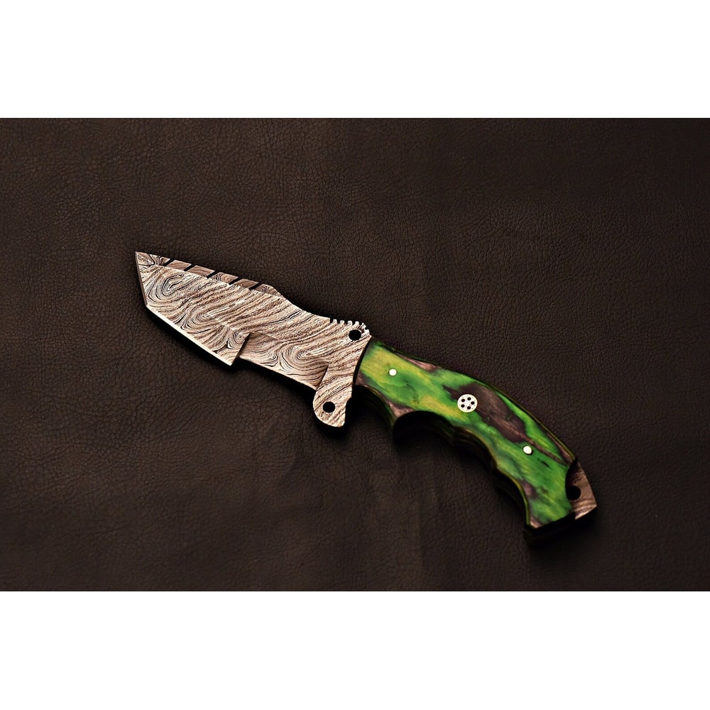 Artisan Damascus Tracker Knife Green Hardwood Handle Fixed Blade Wedding GIFT 3
