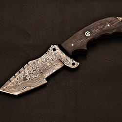 premium damascus steel field knife | handcrafted gray wood handle