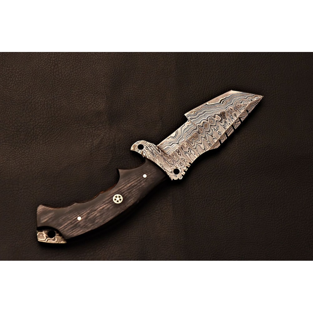 Premium Damascus Steel Field Knife Handcrafted Gray Wood Handle 4