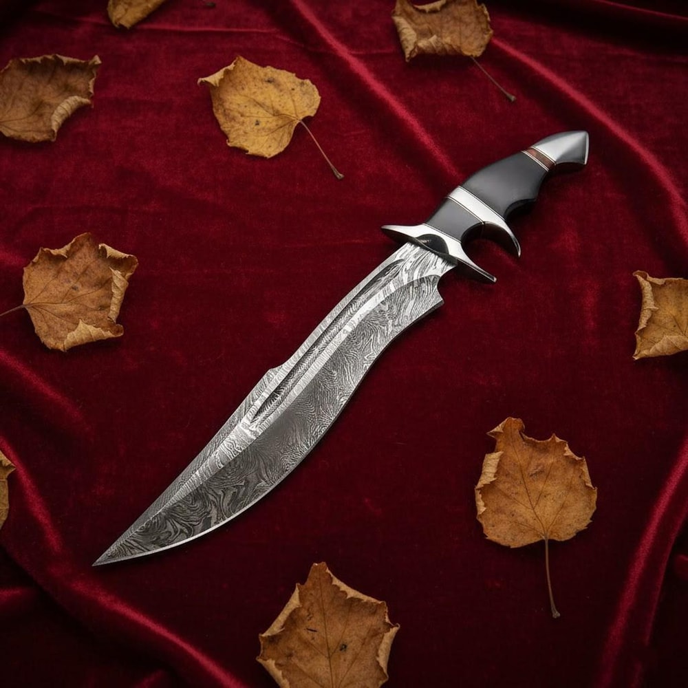 Custom 216 Layers Damascus Steel Bowie Knife 15 Handmade Hunting Knife With Leather Sheath 3