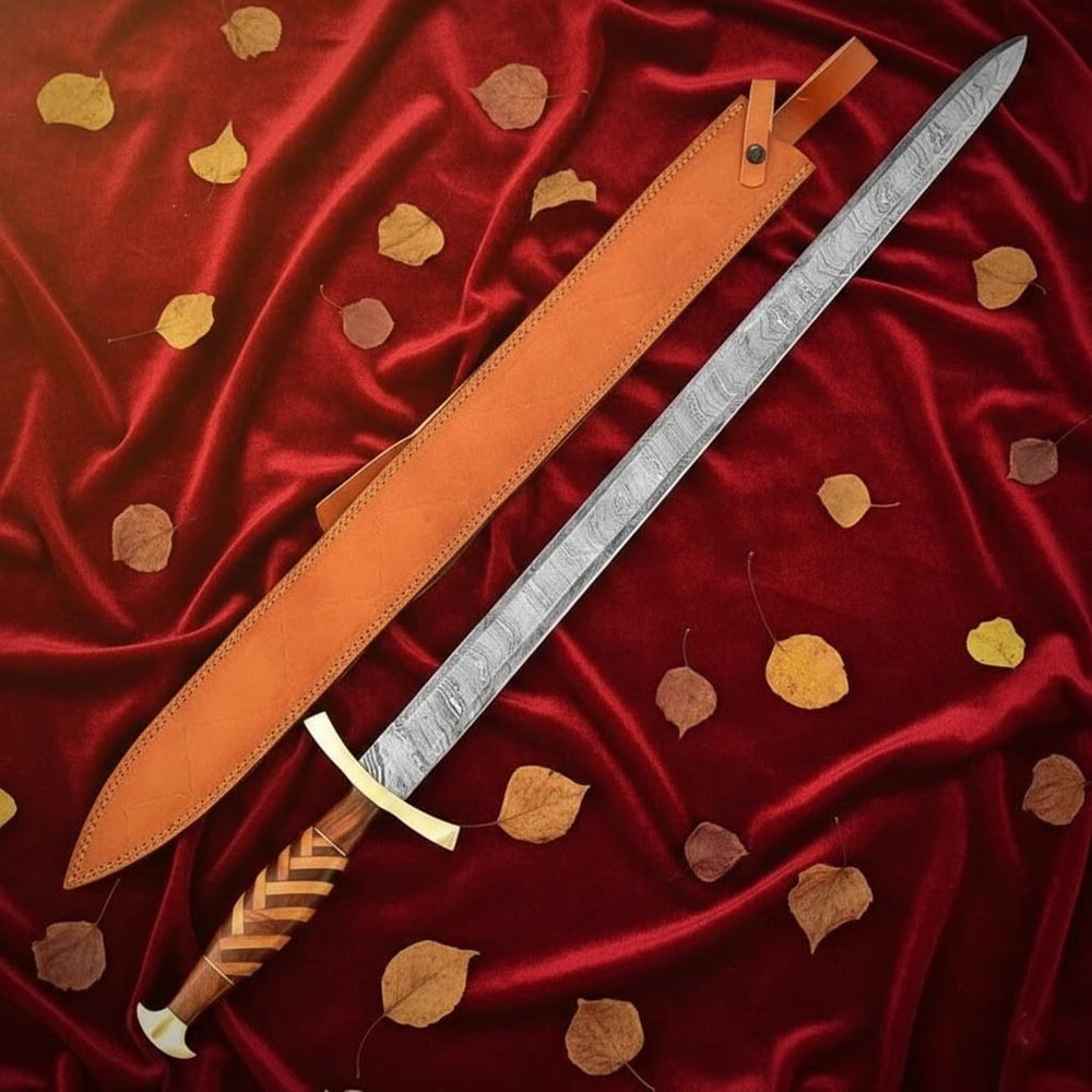 Hand Forged Damascus Steel Viking Sword 35 Wood Handle With Leather Sheath Gift Wedding GIFT 3