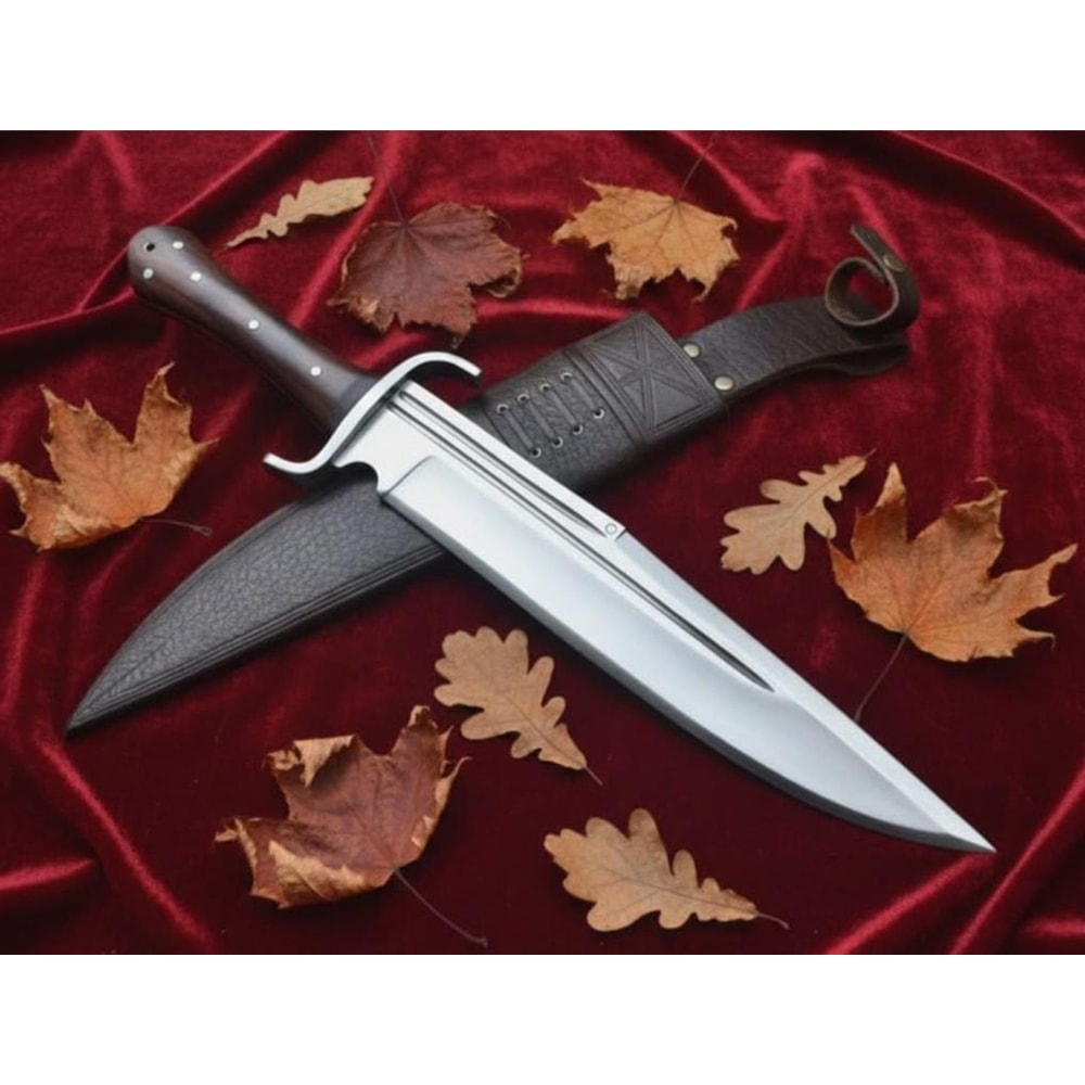 Handmade Carbon Steel Bowie Knife 13 Rosewood Handle Hunting Knife With Leather Sheath 1