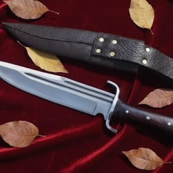 handmade carbon steel bowie knife 13" rosewood handle hunting knife with leather sheath