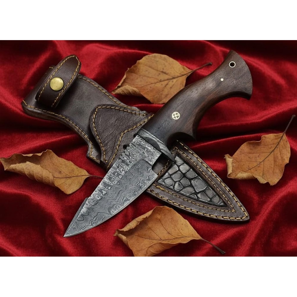 Handmade Damascus Steel Hunting Knife 12 Rosewood Handle Personalized Knife With Sheath 0
