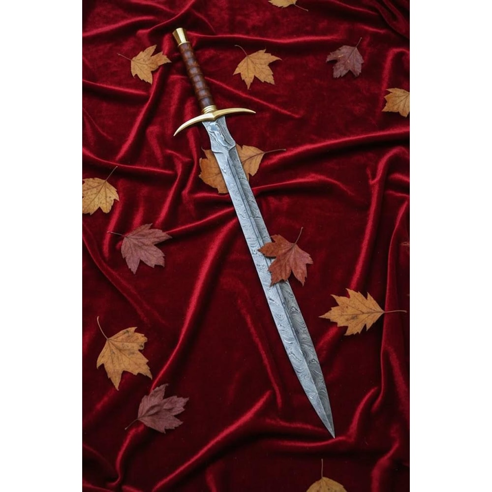Handmade Damascus Steel Sword 35 Rosewood Handle With Leather Sheath Collector Gift 0
