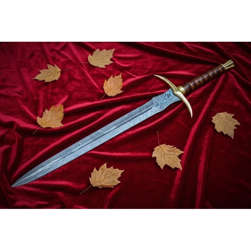 Handmade Damascus Steel Sword 35 Rosewood Handle With Leather Sheath Collector Gift 3