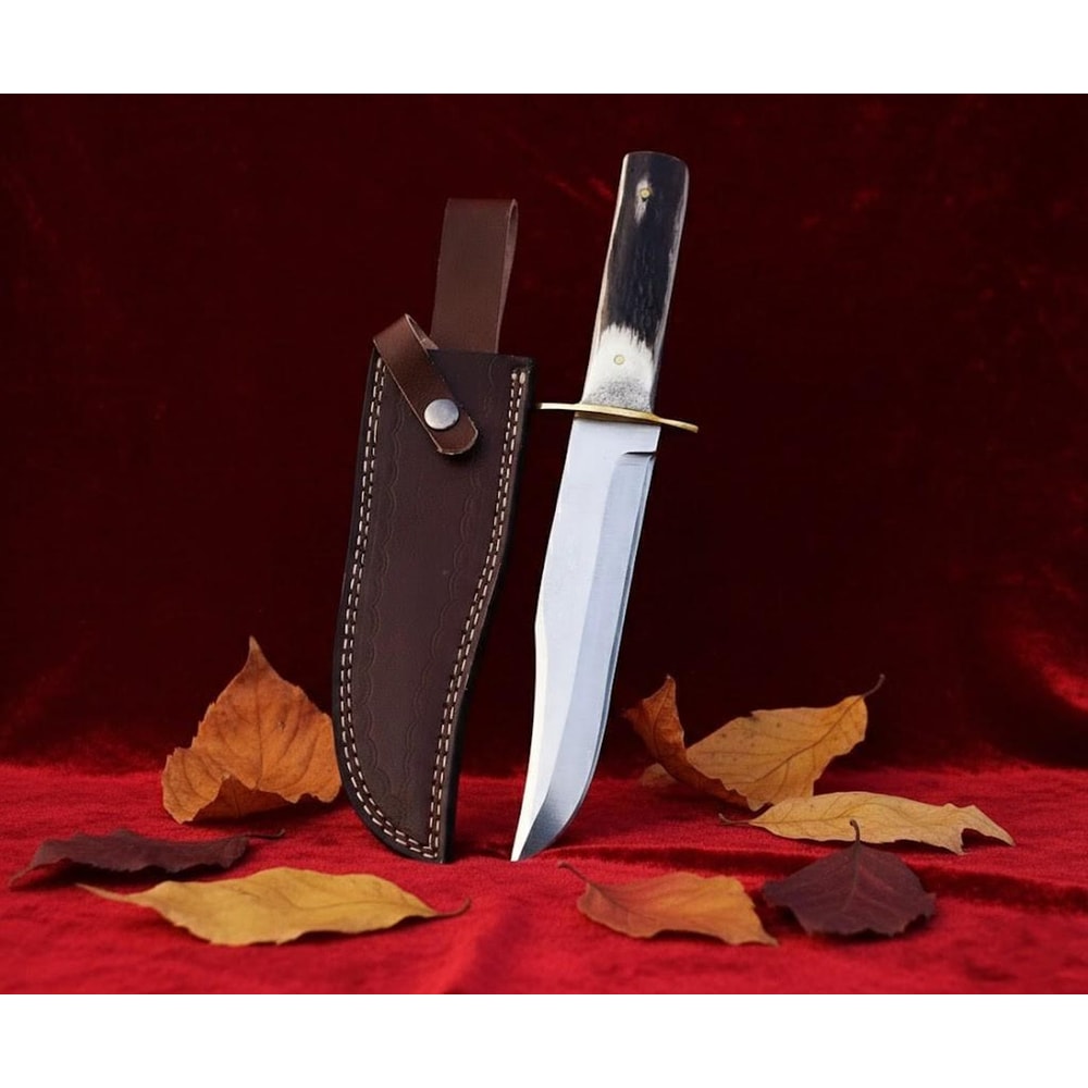 Handmade Stag Antler Bowie Knife 13 Stainless Steel Hunting Knife With Sheath 1
