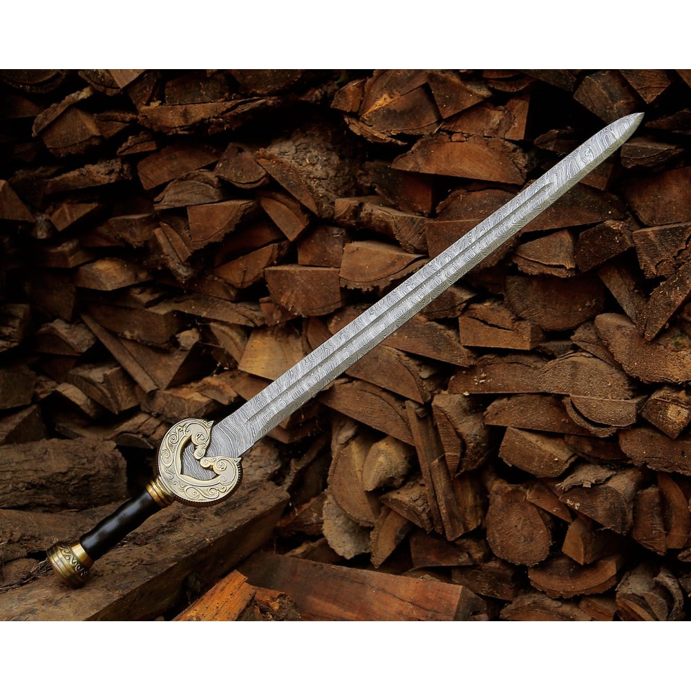 Damascus Steel Viking Sword 35 Handmade Decorative Collector Sword With Sheath Gift 0