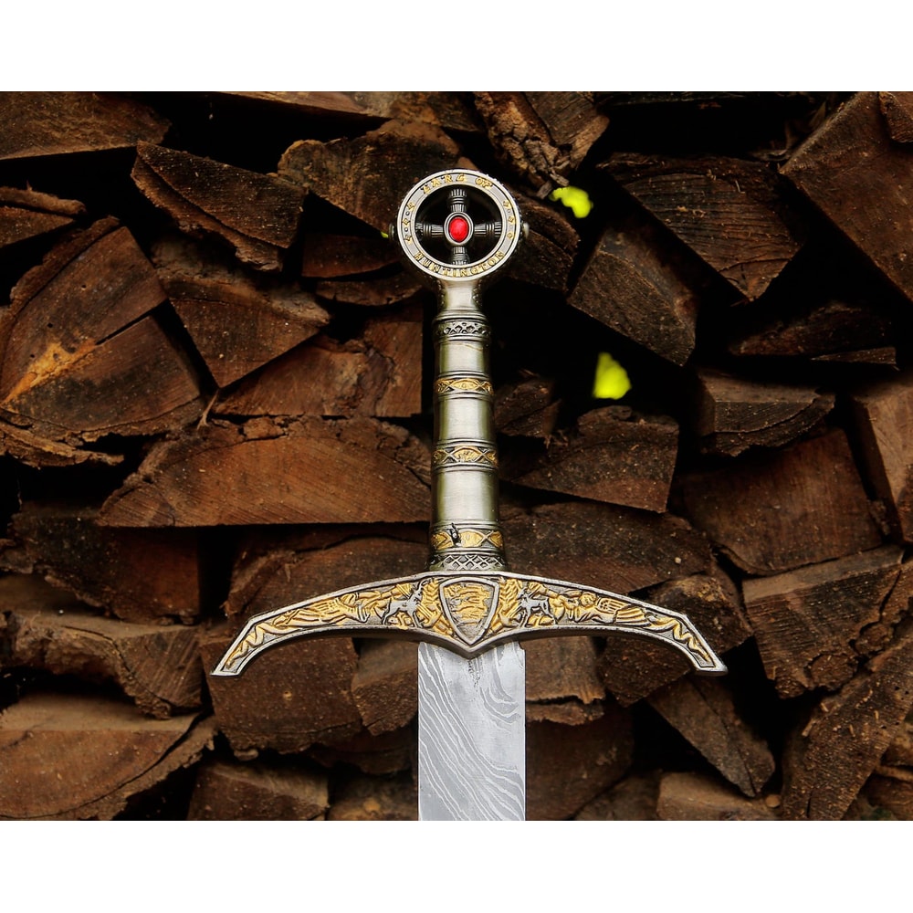 Engraved Damascus Steel Knight Sword 36 Handmade Medieval Replica Collector Gift 2