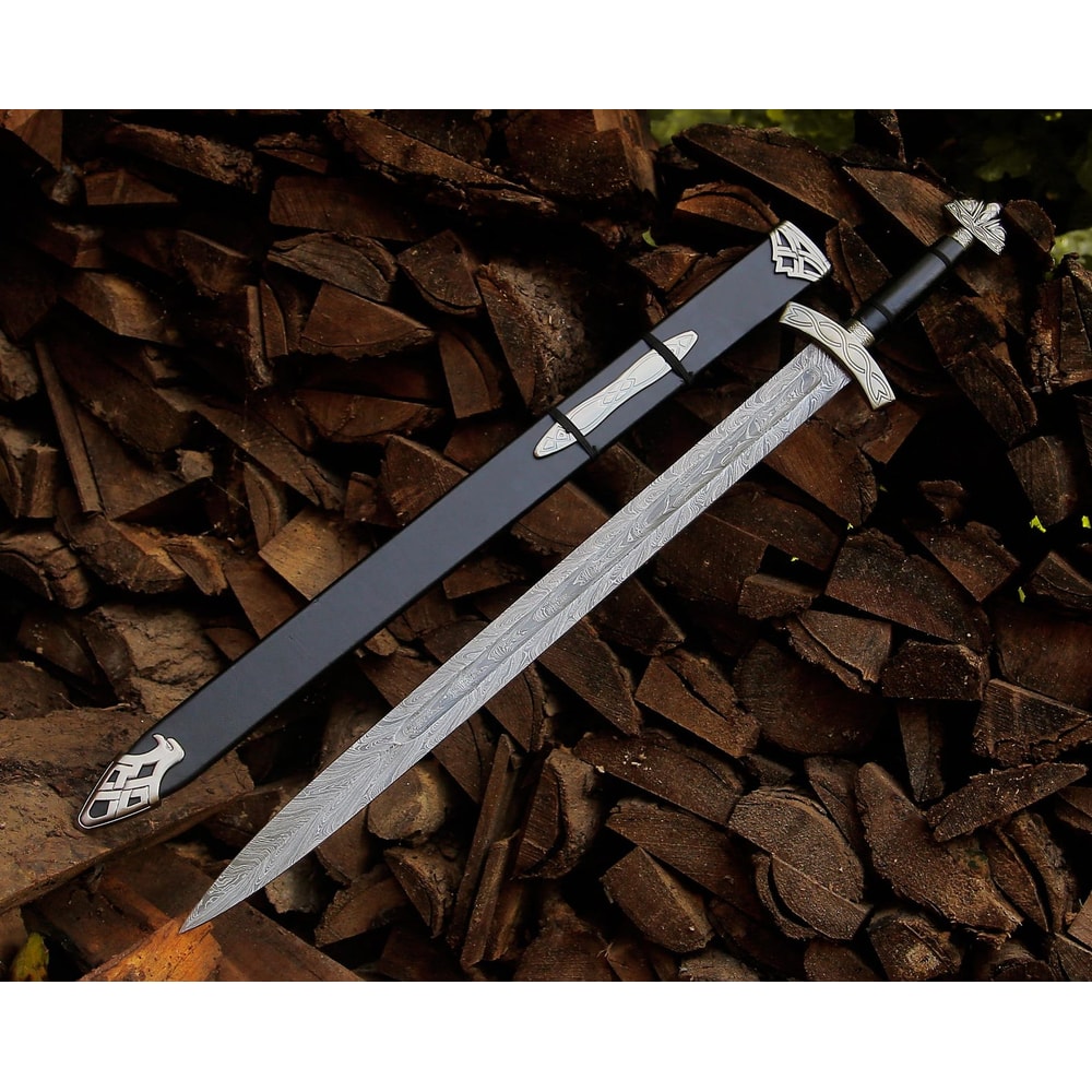Hand Forged Damascus Sword 36 Medieval Knight Fantasy Blade With Black Scabbard 0