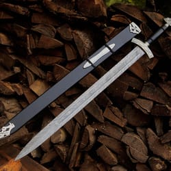 hand forged damascus sword 36" medieval knight fantasy blade with black scabbard