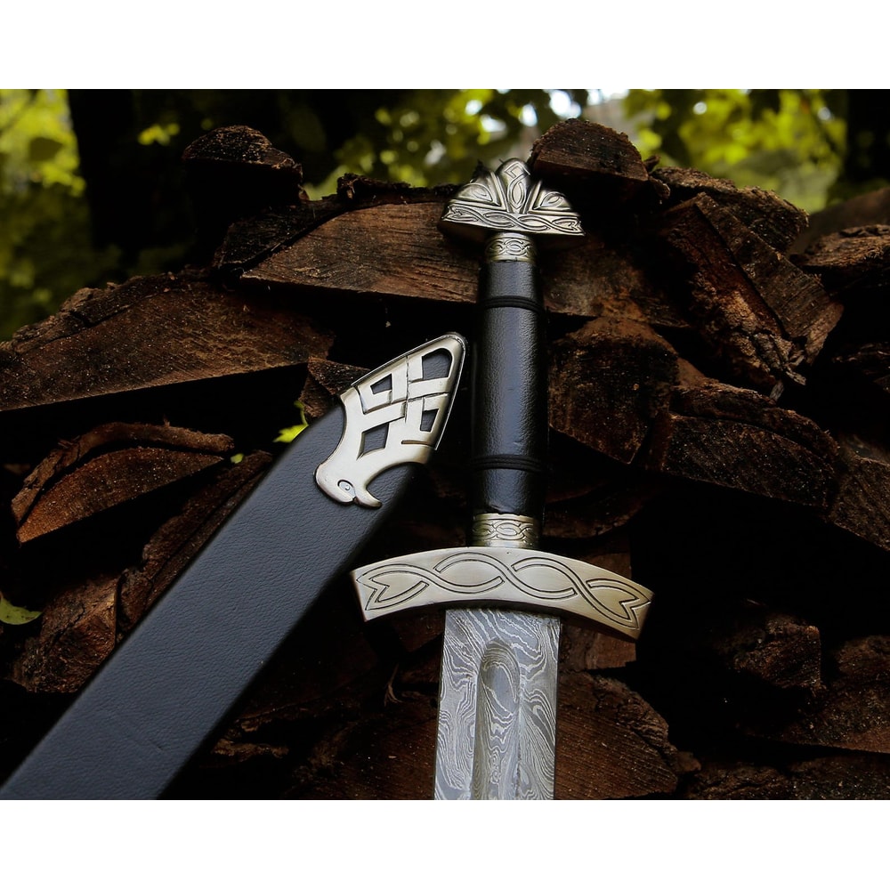 Hand Forged Damascus Sword 36 Medieval Knight Fantasy Blade With Black Scabbard 1