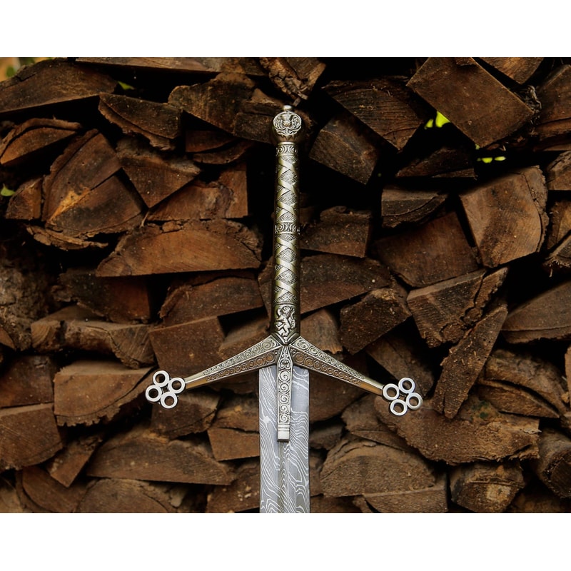 Handmade Damascus Steel Medieval Long Sword 40 Ornate Cross Guard Knight Collector 1