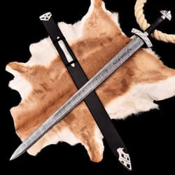 hand forged damascus steel viking sword norse rune engraved medieval fantasy collectible