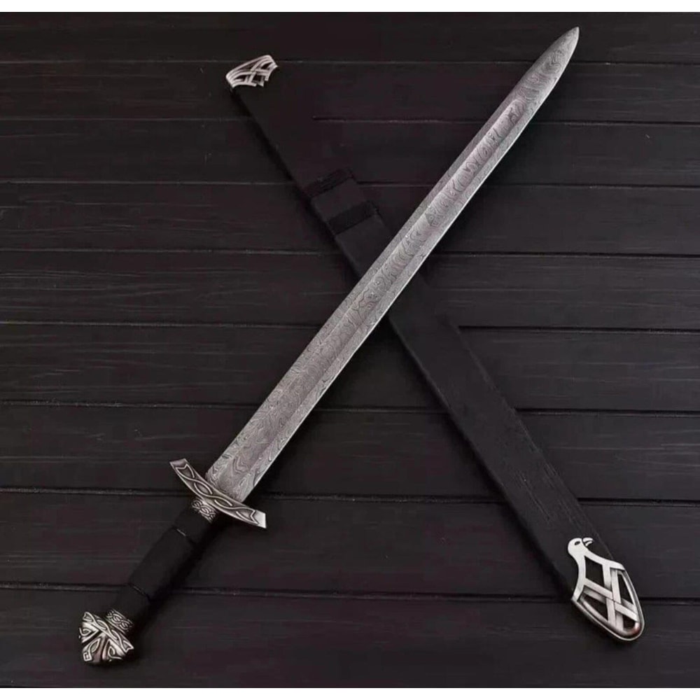 Hand Forged Damascus Steel Viking Sword Norse Rune Engraved Medieval Fantasy Collectible 5