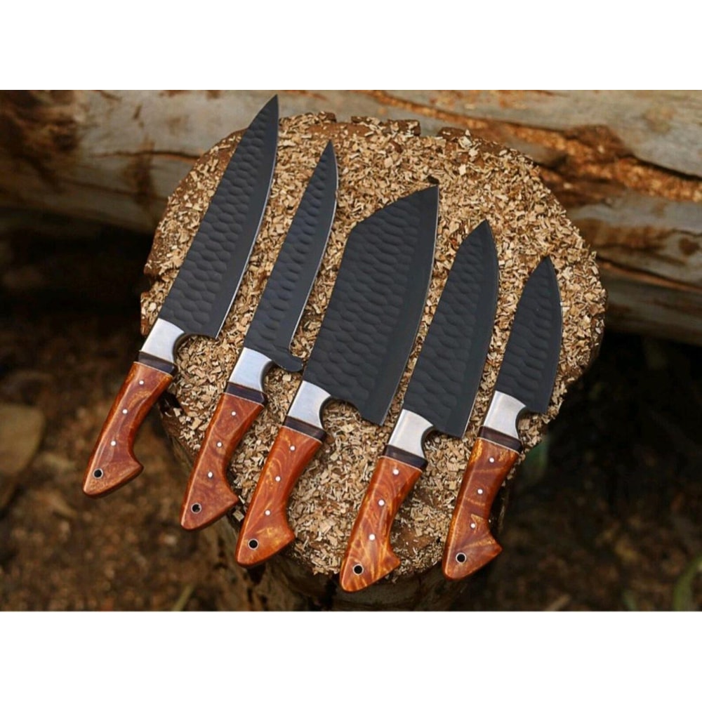 Handmade 5 Pc Chef Knife Set High Carbon Steel Professional Kitchen Knives With Leather Roll 3