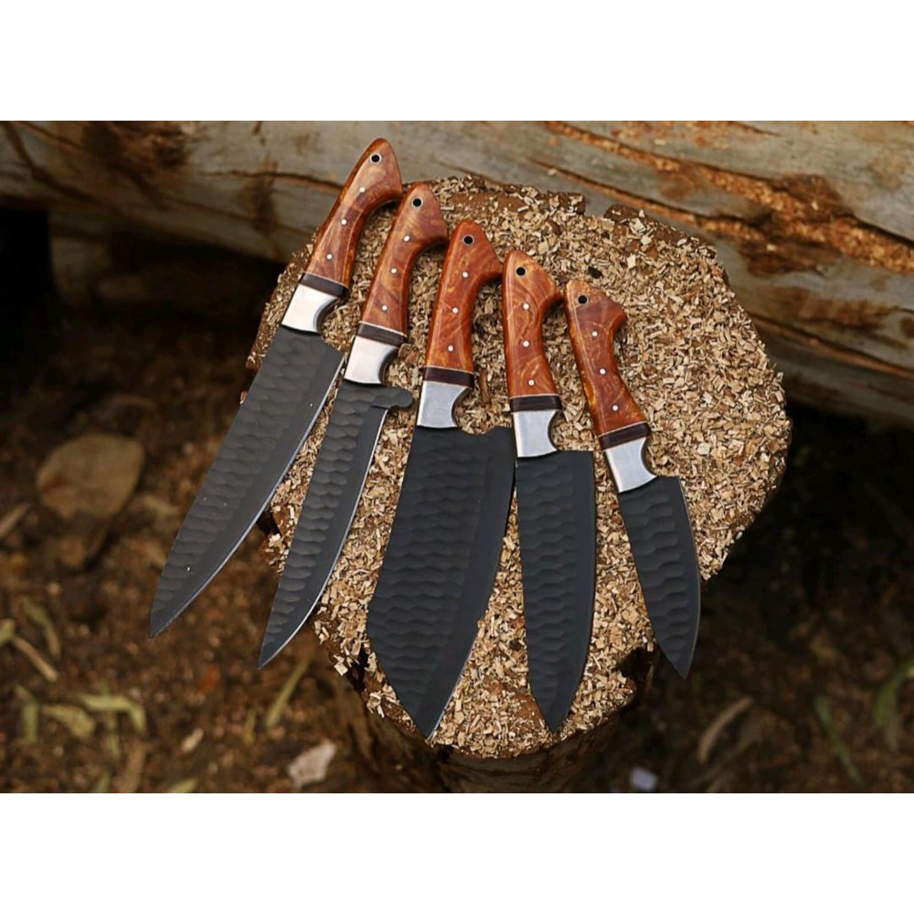 Handmade 5 Pc Chef Knife Set High Carbon Steel Professional Kitchen Knives With Leather Roll 5