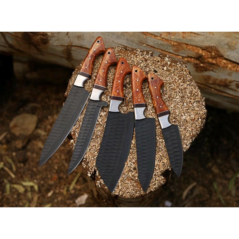 Handmade 5 Pc Chef Knife Set High Carbon Steel Professional Kitchen Knives With Leather Roll 5
