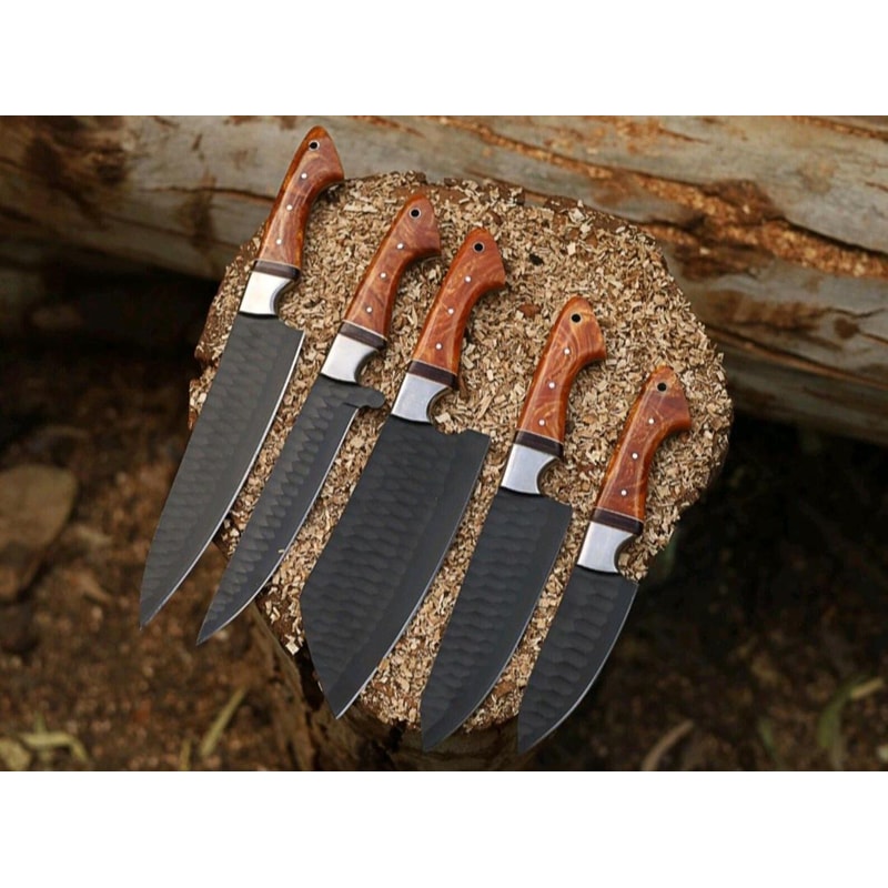 Handmade 5 Pc Chef Knife Set High Carbon Steel Professional Kitchen Knives With Leather Roll 6
