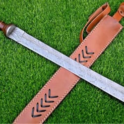 handmade damascus steel roman gladius sword medieval collectible blade with leather sheath