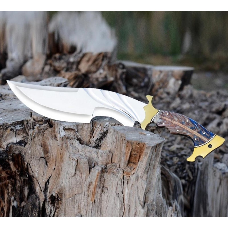 Handmade Forged Bowie Knife Stainless Steel Blade Hunting Knife With Leather Sheath 1