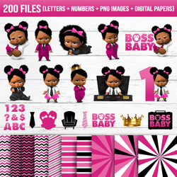 Afro boss baby girl pink clothes clipart - Afro boss baby clipart - Afro boss baby