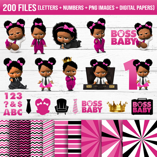 Afro boss baby girl pink clothes - Afro boss baby girl clipart - boss baby clipart.png