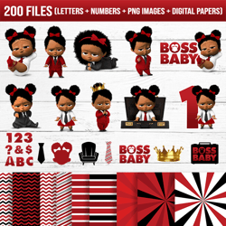 Afro boss baby girl red clothes clipart - Afro boss baby girl clipart - Afro boss baby clipart