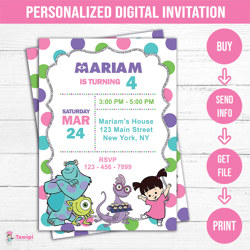 Monster inc printable birthday invitation - Monster inc Personalized invitation