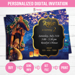 Tangled printable birthday invitation - Rapunzel Personalized invitation