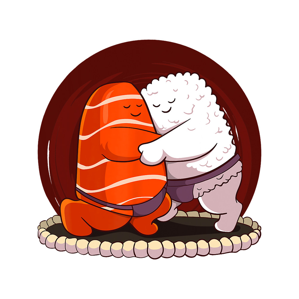 Japanese Sumo Wrestler Sushi Salmon Hug Kawaii.png