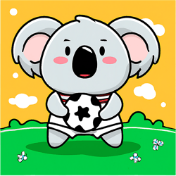 koala with soccer ball in kawaii style for kids soccer
