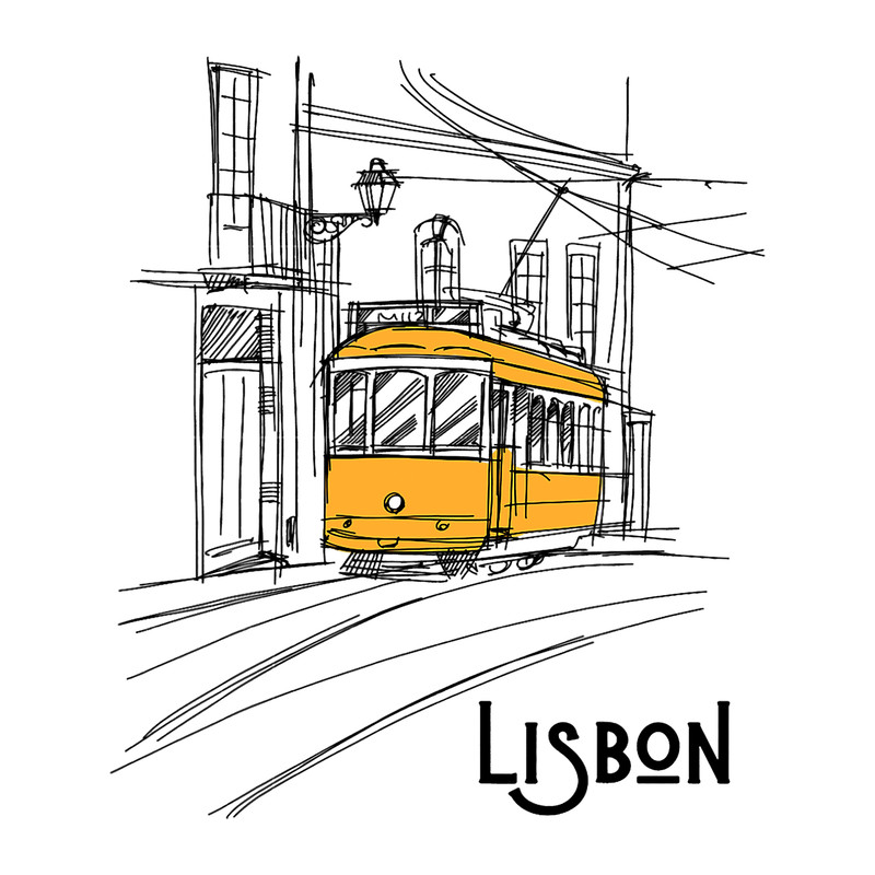 Lisbon City Portugal Hand Drawn Yellow Train Travel Lover.png