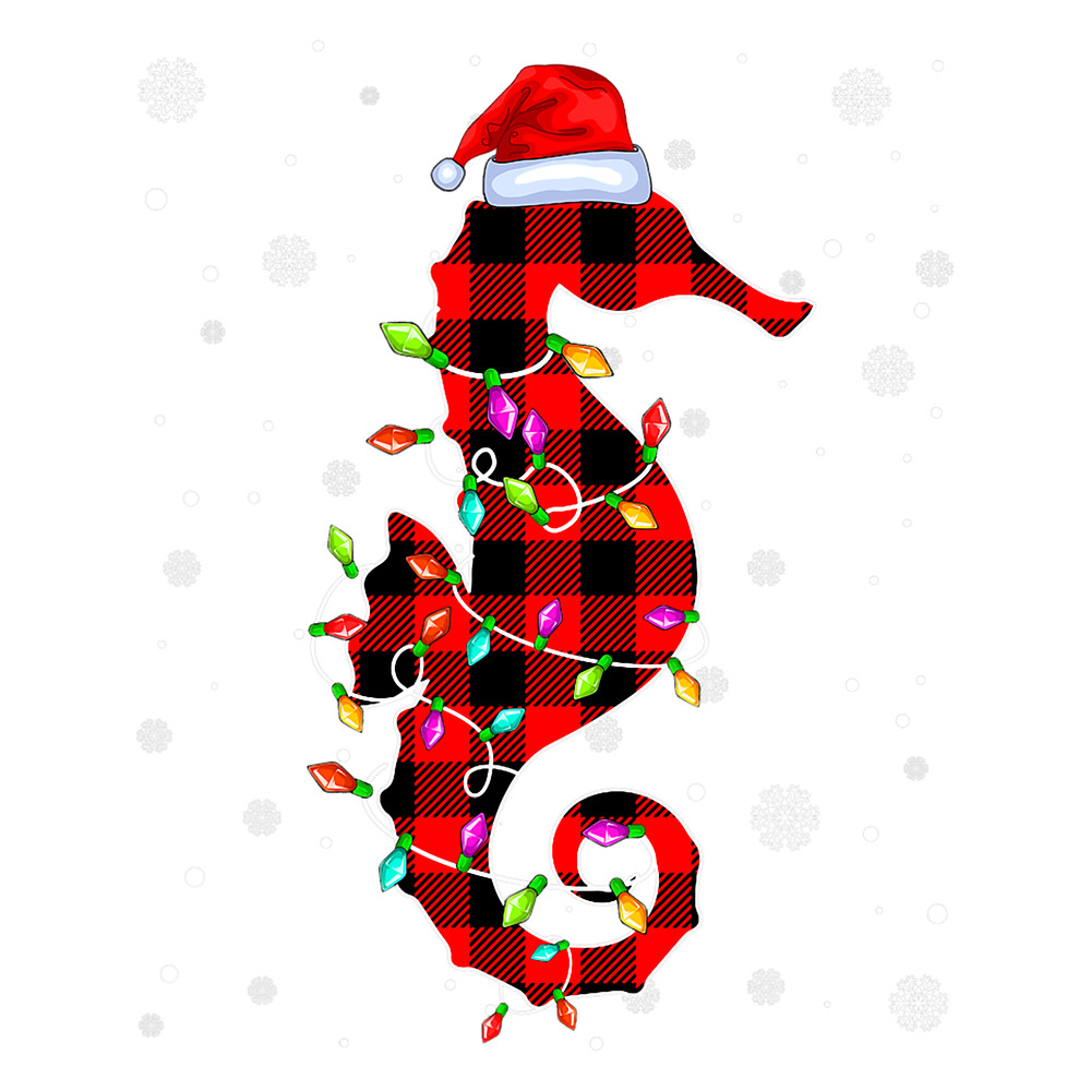 Seahorse Lover Merry Christmas Seahorse Animals Plaid Christmas Pajama.png