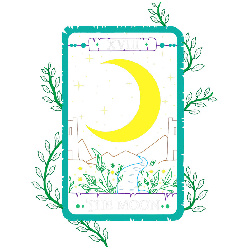 The Moon Tarot Card with Stars Vintage Colorful Witch Design.png