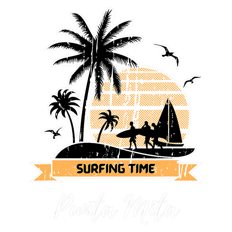 Vintage PuntaMita Beach Lover Palm Trees Surfing Time Art.png