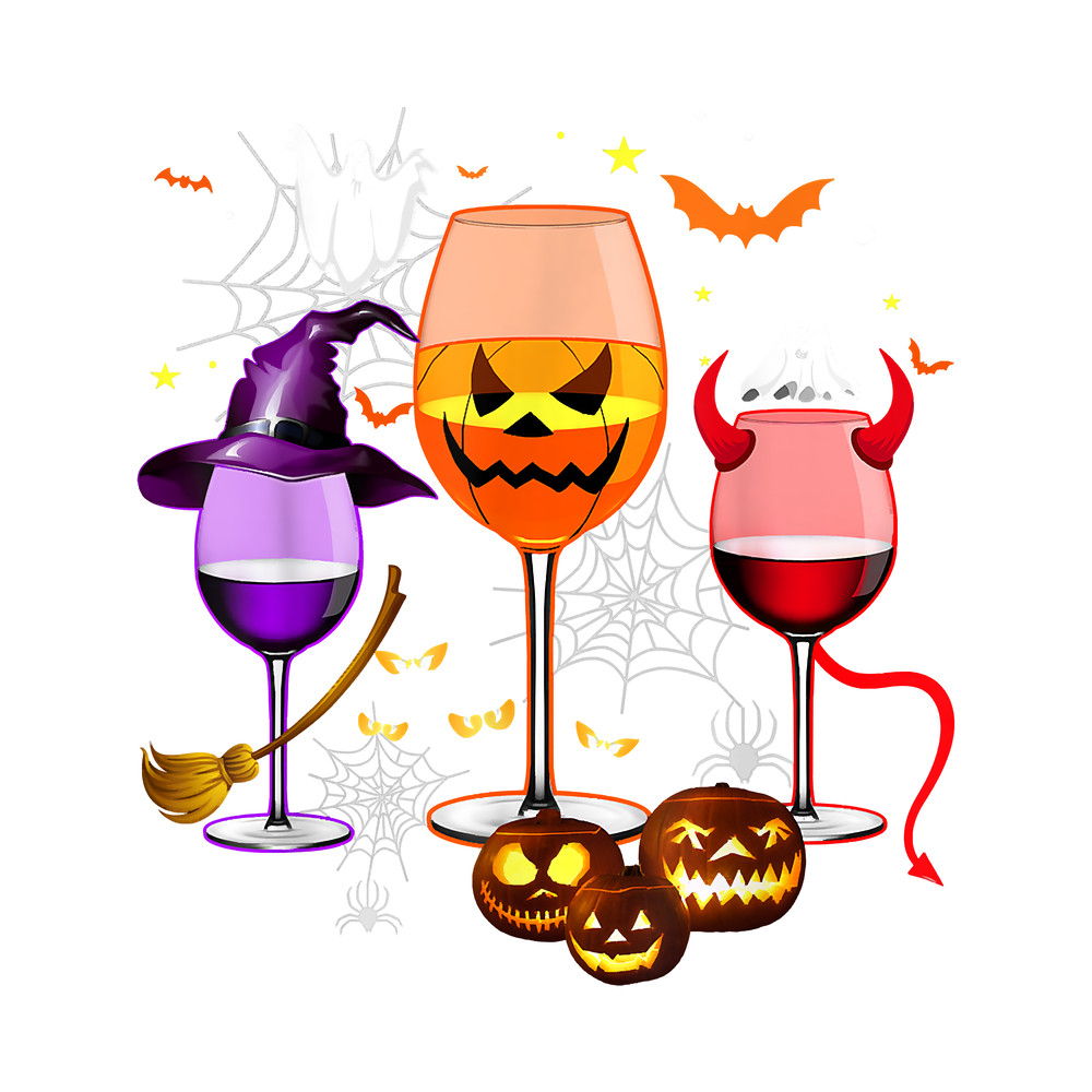 Three Glasses Of Wines Funny Halloween Wine Lover Witch Boo 46.png