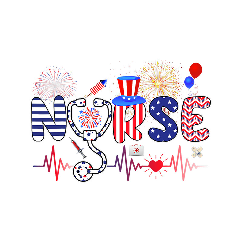 Nursing American Nurse 4th of July Nurse Stethoscope Heartbeat.png