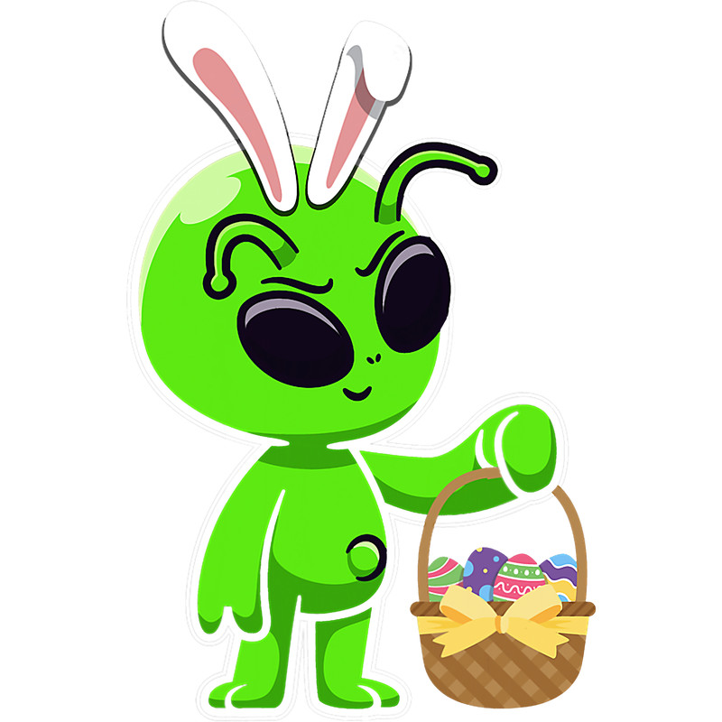 Rabbits Easter Bunny Funny Alien Wears Rabbit Ears Egg Hunt Basket.png