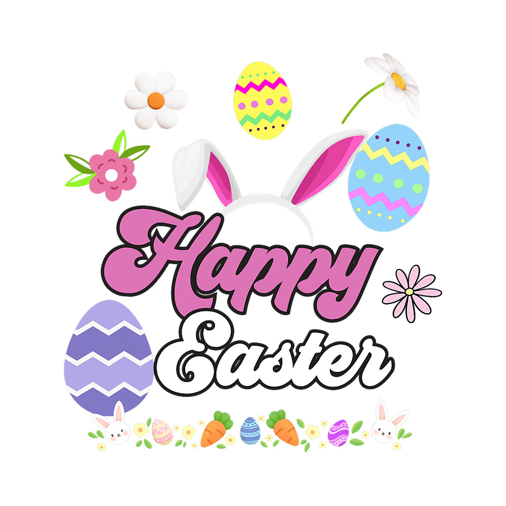 Rabbits Bunny Rabbit For Happy Easter Spring With Eggs and Flowers.png